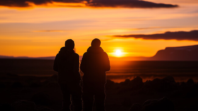 夕阳下的剪影照片